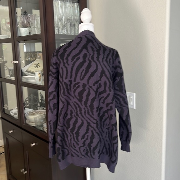 Qearal Black Zebra Animal Print on Charcoal Grey Open Front Cardigan Jacket Coat - Picture 2 of 9